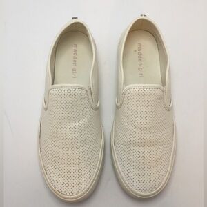 Madden Girl Sneakers Size 7.5 White Slip On Leather Sneakers Used Good Condition
